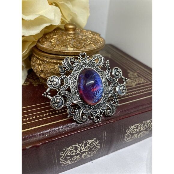 Xmas Wedding Stunning Silver Fire Opal Large Pin Brooch Victorian Hat Garter - Picture 3 of 11